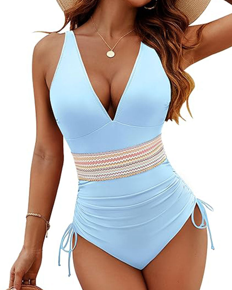 Traje de baño de una pieza adelgazante y modesto para mujer con cordón para control del vientre