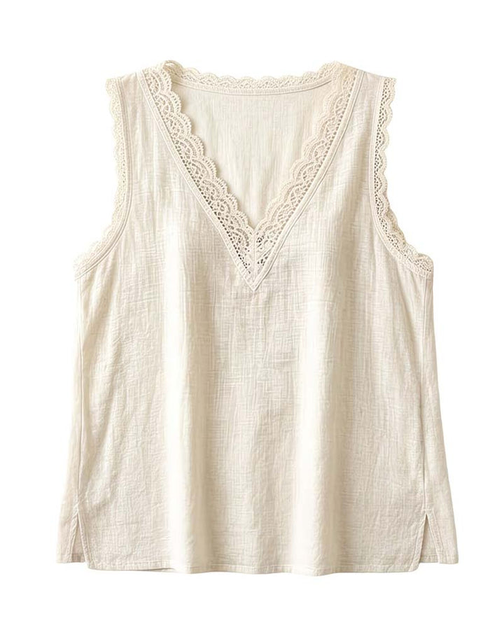 Top sin mangas liso con cuello en V