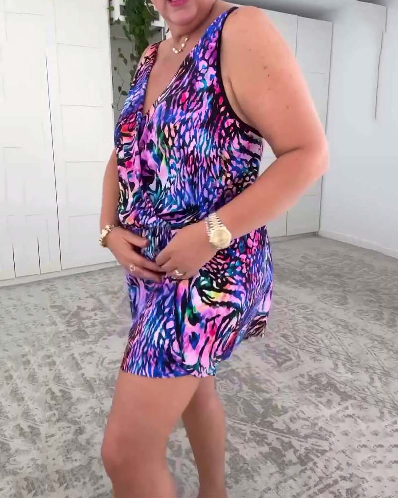 Traje de baño de una pieza con escote en V y estampado colorido