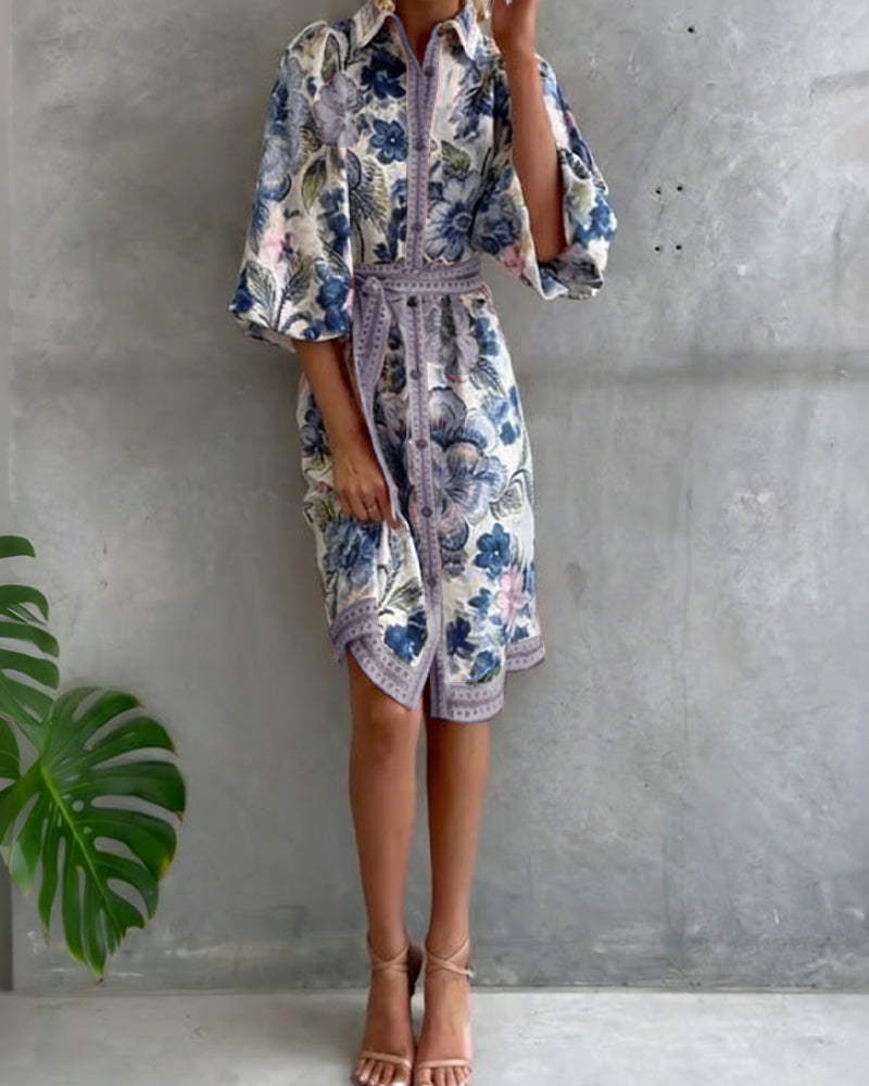 Luciana | Vestido de manga farol con cuello cranté