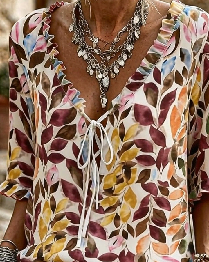 Blusa casual estampada con mangas volantes