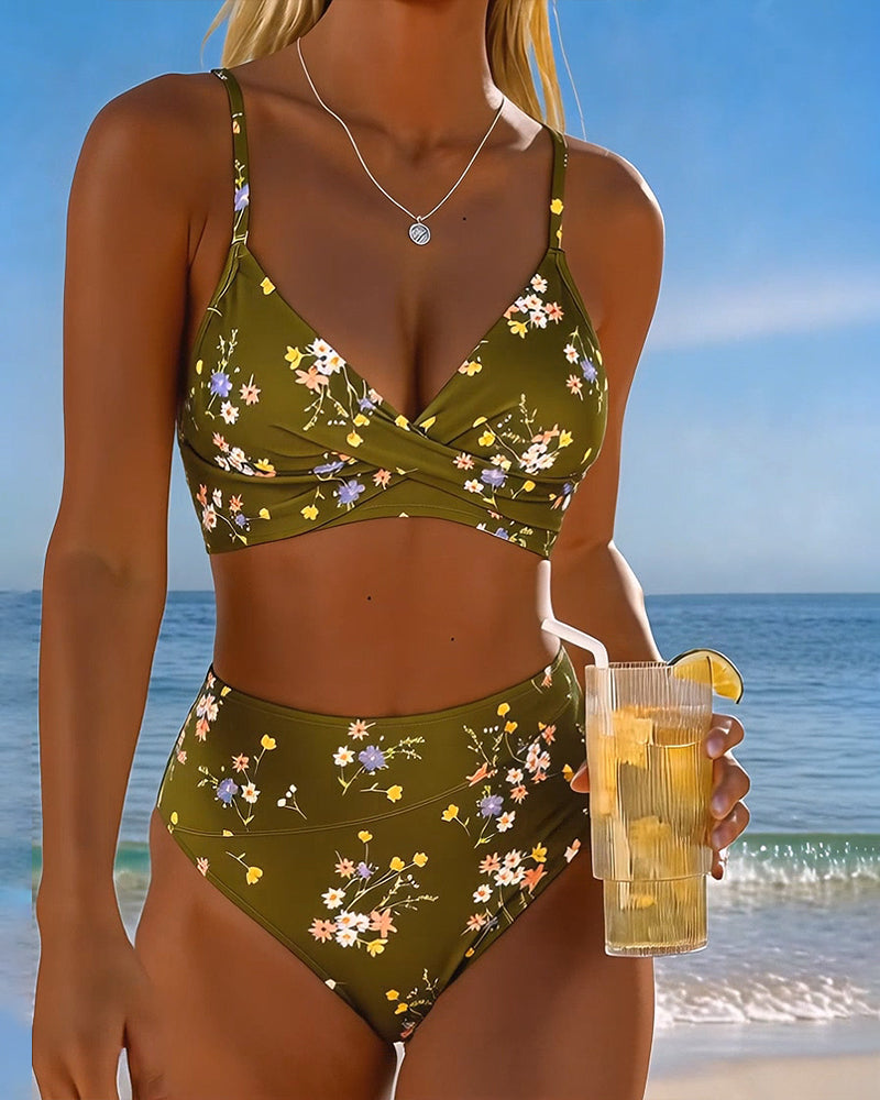 Bikini sexy cruzado con estampado floral