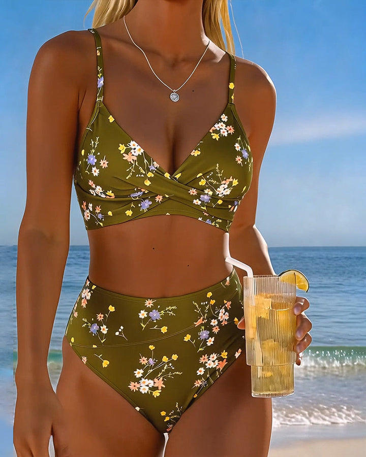 Bikini sexy cruzado con estampado floral