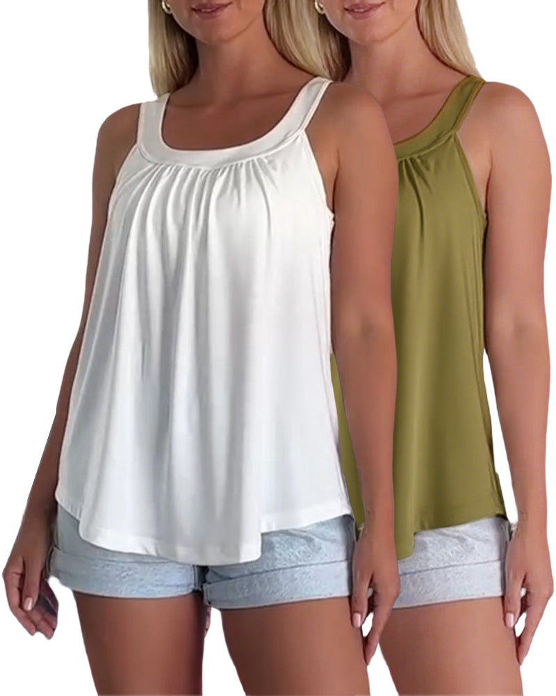 Conjunto de top sin mangas liso y plisado