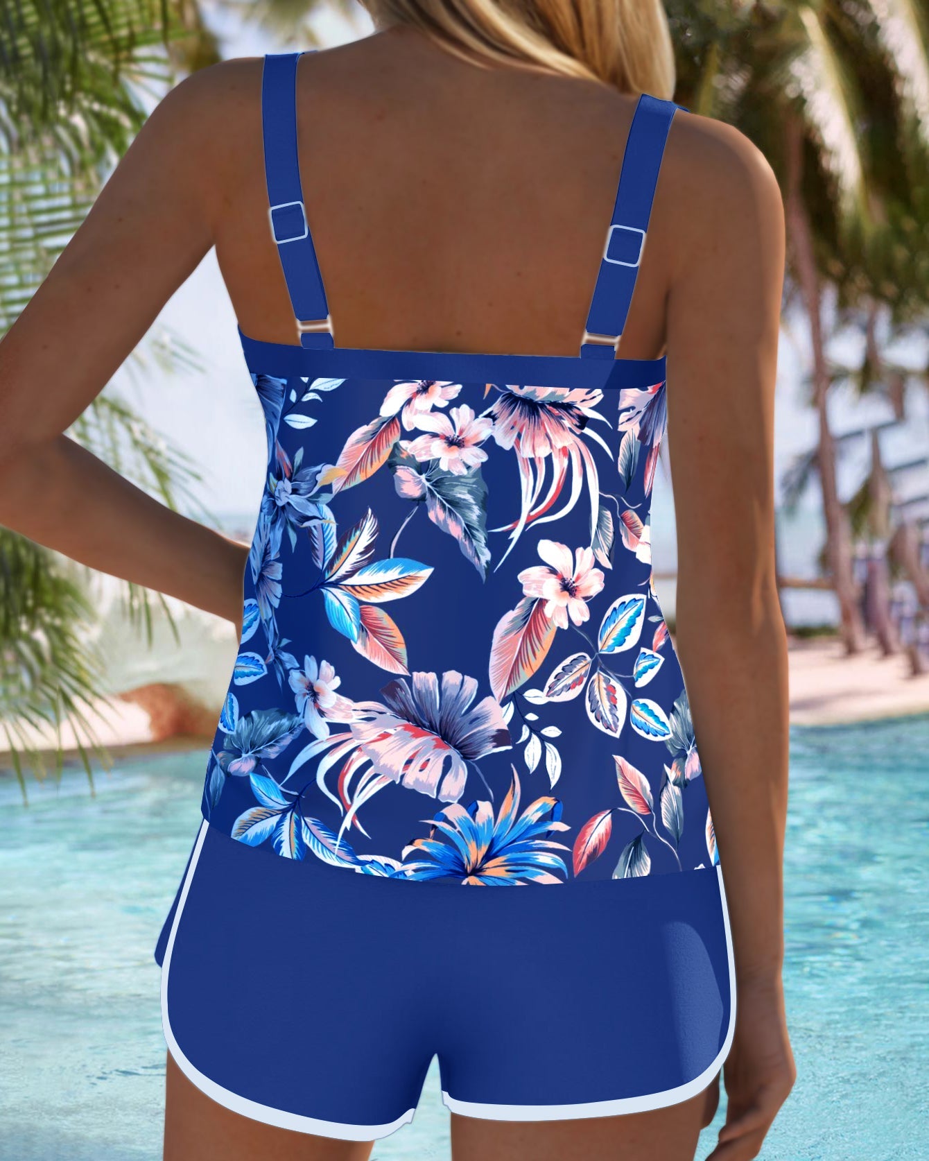 Tankini con escote en U sin mangas estampado