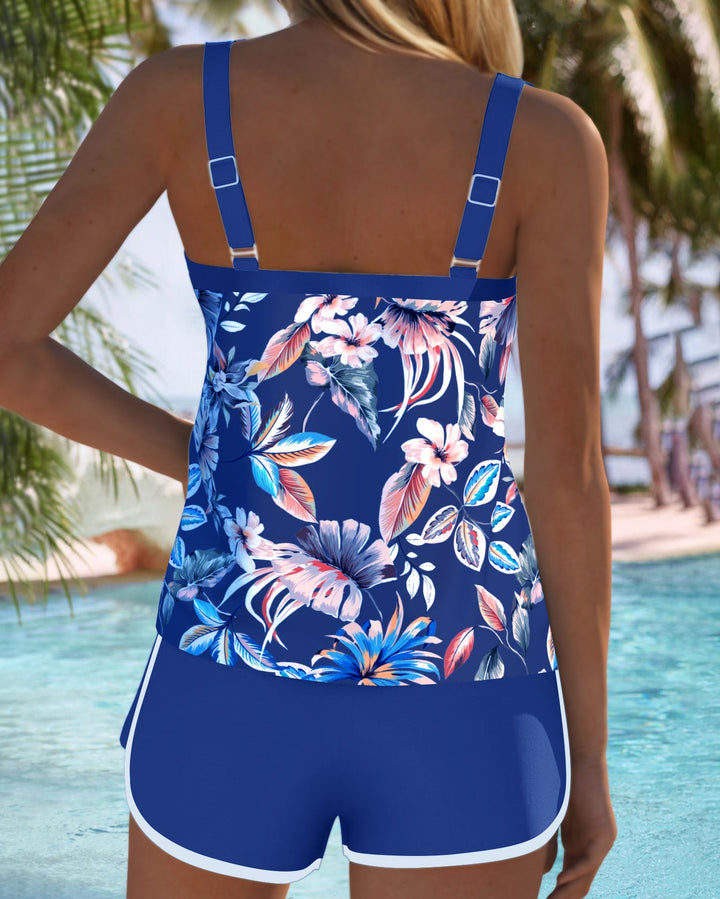 Tankini con escote en U sin mangas estampado