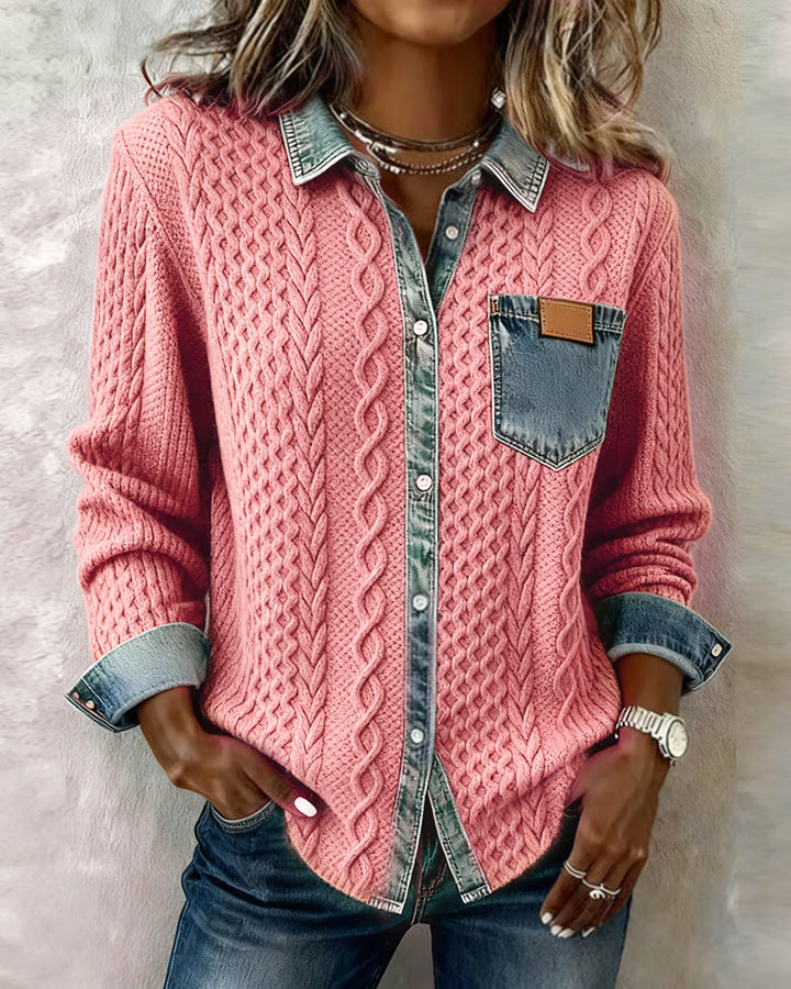 Camisa de manga larga con patchwork de mezclilla
