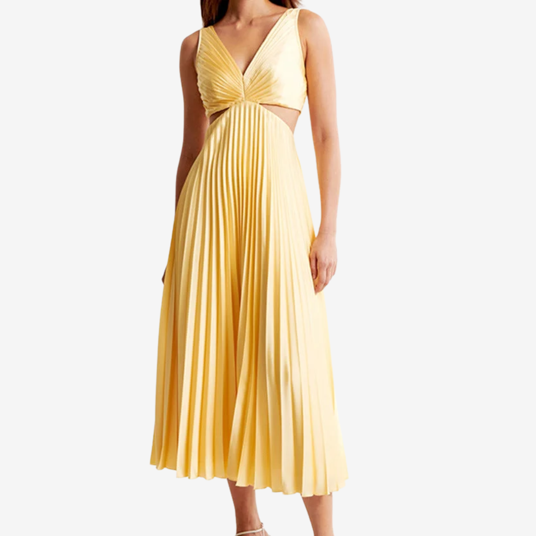 Vivienne™ Vestido de noche midi plisado con espalda descubierta