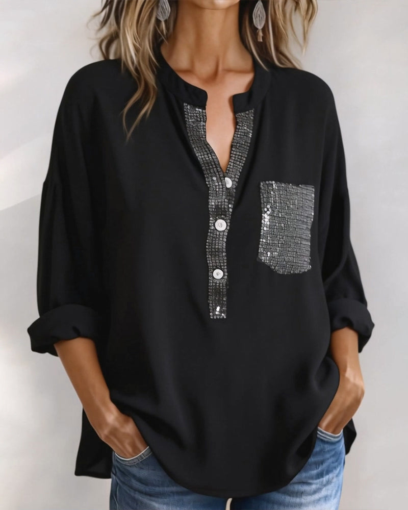 Top casual patchwork con lentejuelas amplio