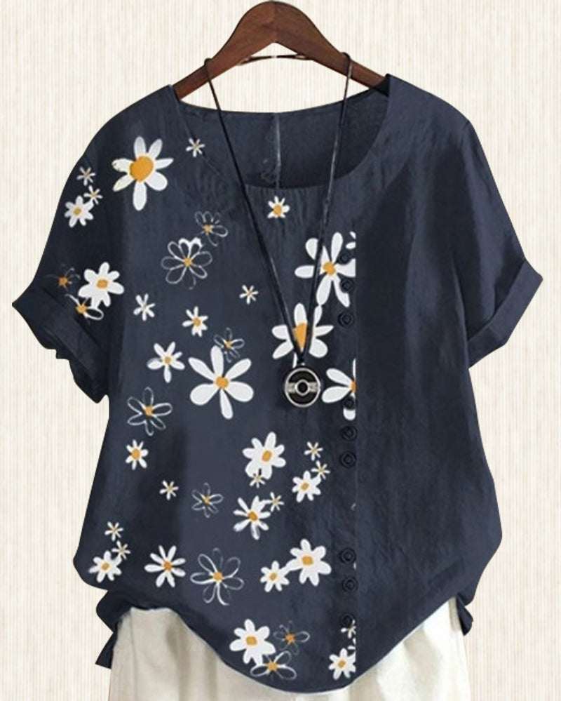 Blusa holgada de manga corta de algodón