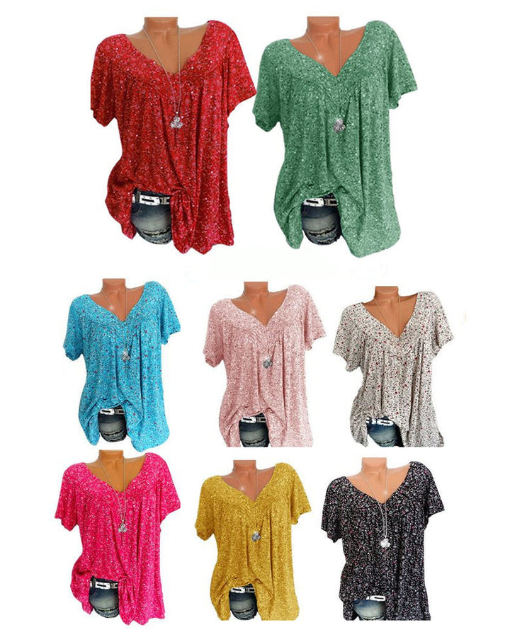 Camiseta holgada de manga corta y escote en V