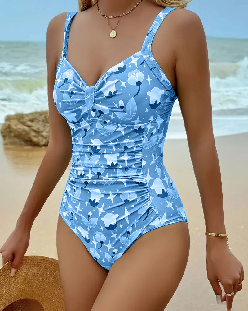 Traje de baño de una pieza estampado con tirantes