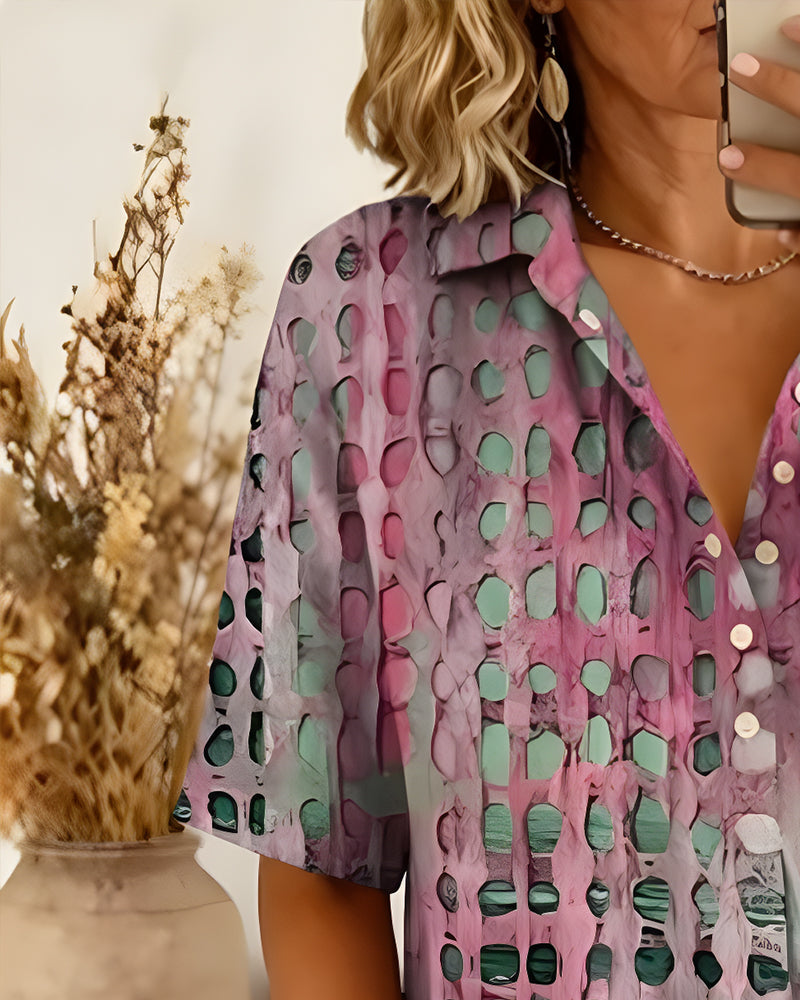 Blusa con estampado de lunares y botón, semipatrón