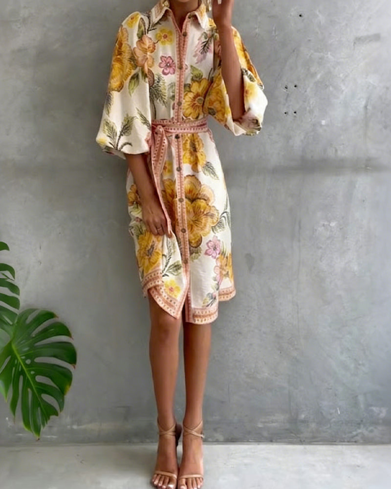 Luciana | Vestido de manga farol con cuello cranté