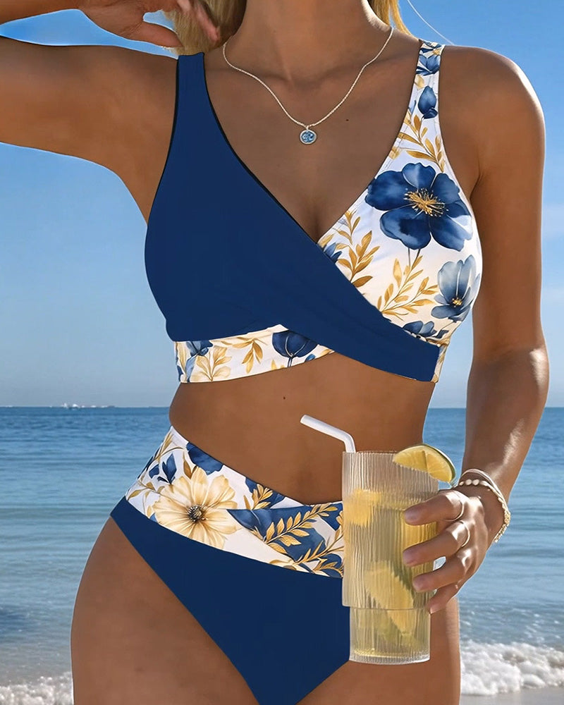 Bikini floral patchwork en bloques de color