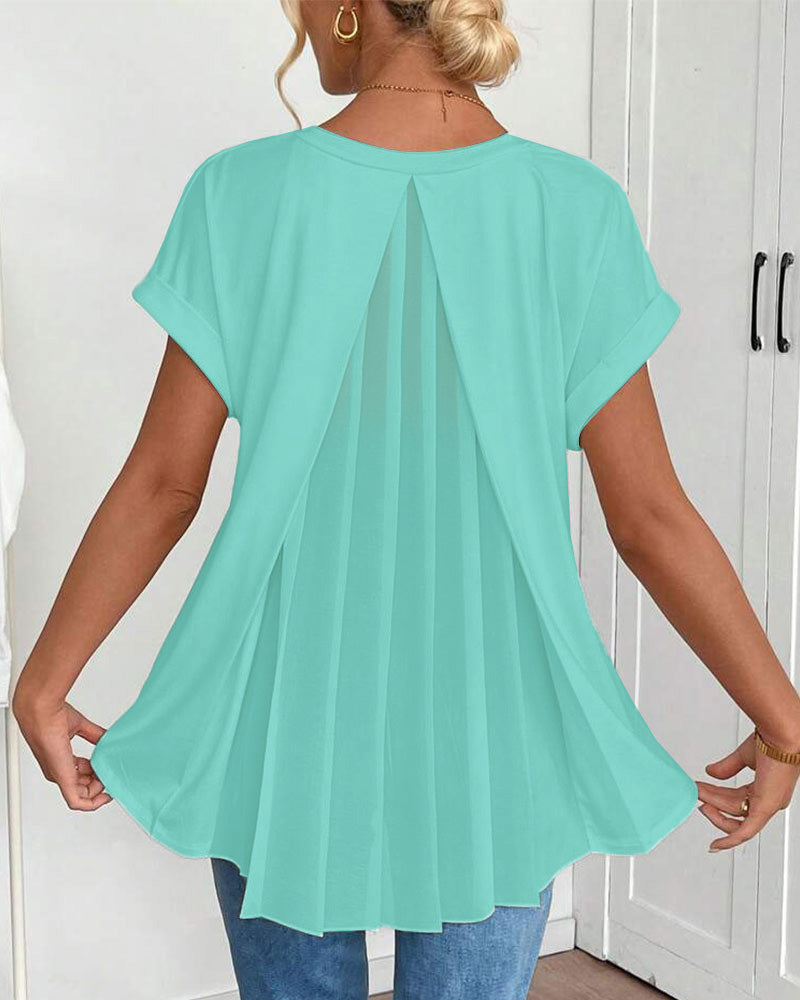Camiseta de manga corta patchwork unicolor