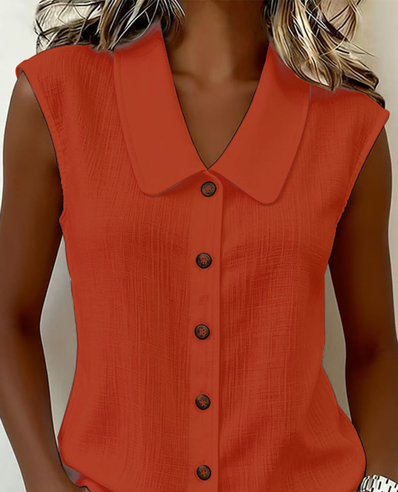 Camisa sin mangas con cuello de lino y algodón