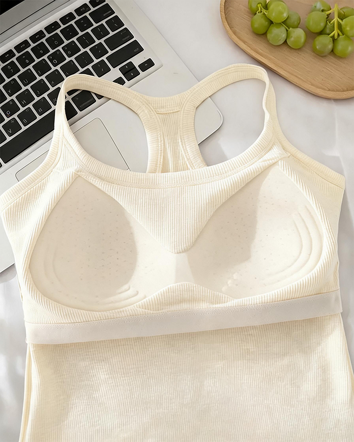 Camiseta sin mangas con sostén integrado de punto canalé liso