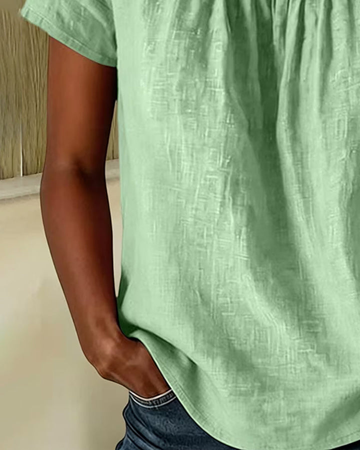 Blusa de cuello cuadrado fruncido de manga corta