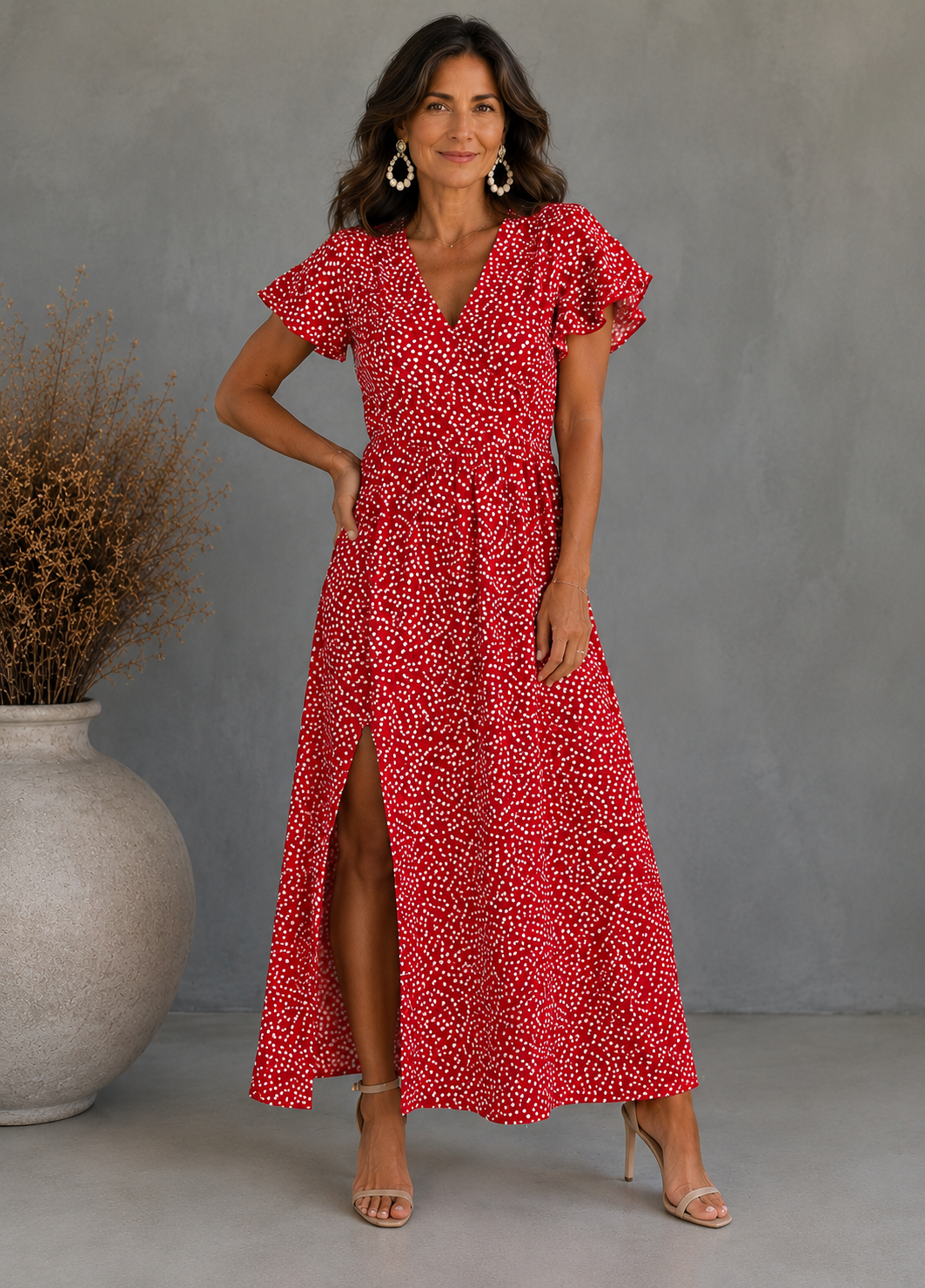Vestido largo estampado con escote en V