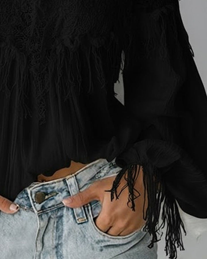 Top tipo camisola de hombros descubiertos con encaje y glándulas