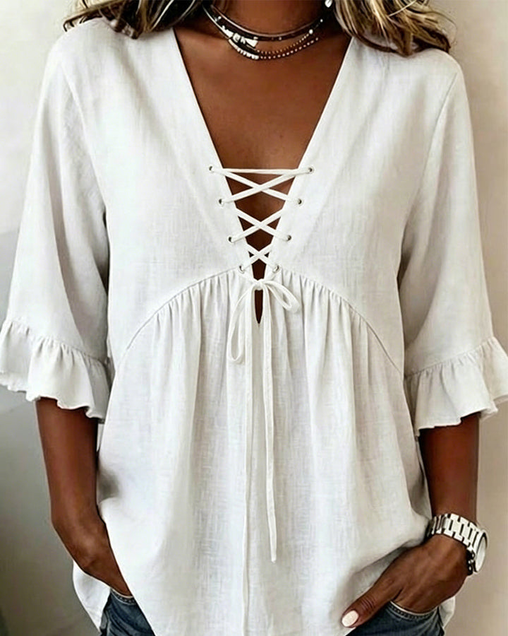 Blusa Unie con escote en V y volantes