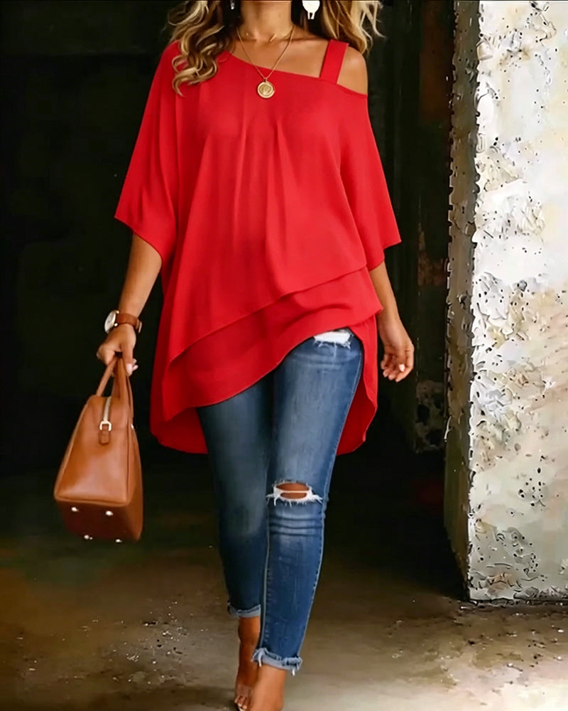 Blusa asimétrica de hombro al descubierto, de color liso y casual