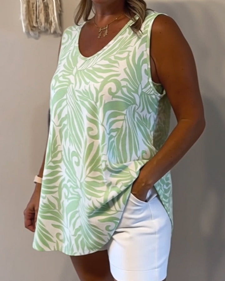 Top sin mangas de corte amplio estampado vegetal