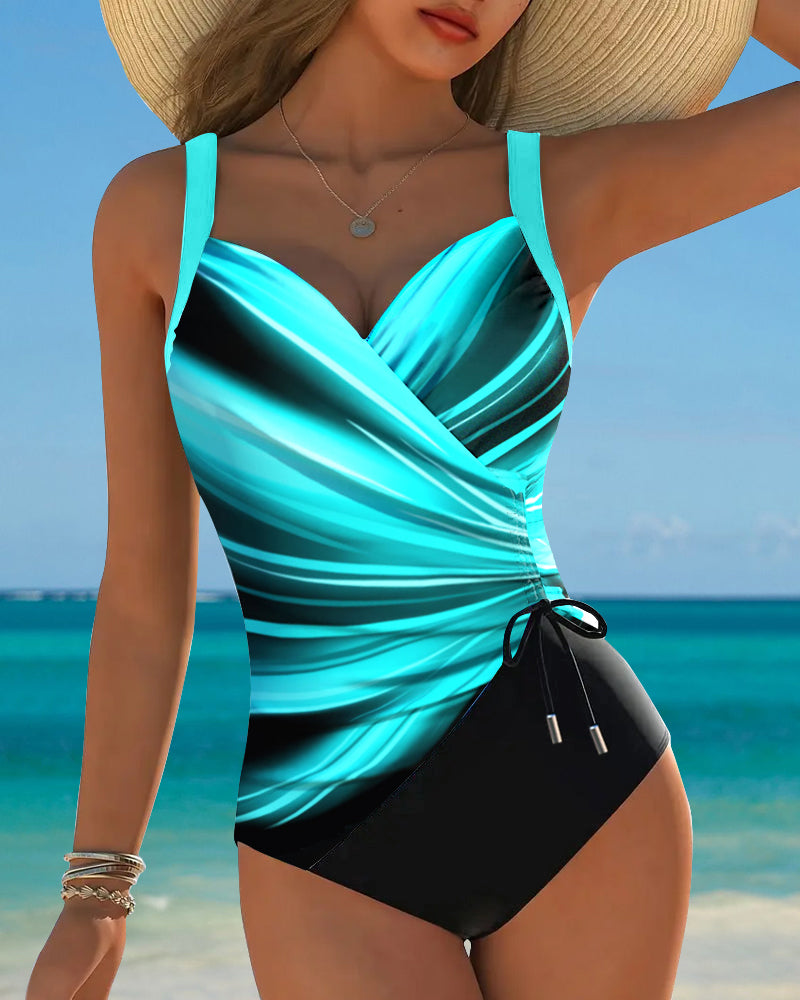 Traje de baño de una pieza con cordón de color contrastante