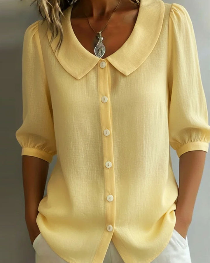 Camisa de algodón de manga 3/4 con cuello Peter Pan