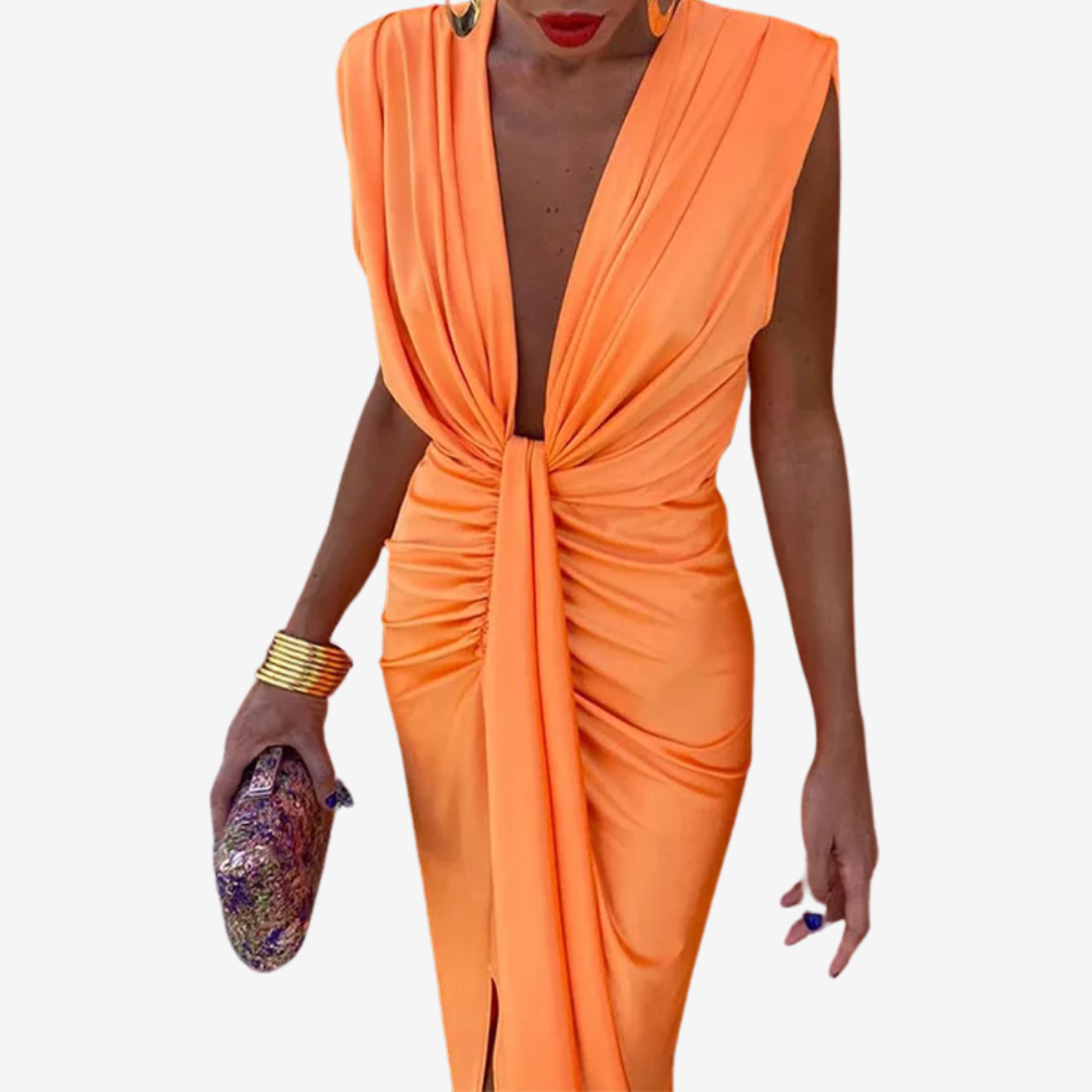 Assia™ Vestido midi drapeado