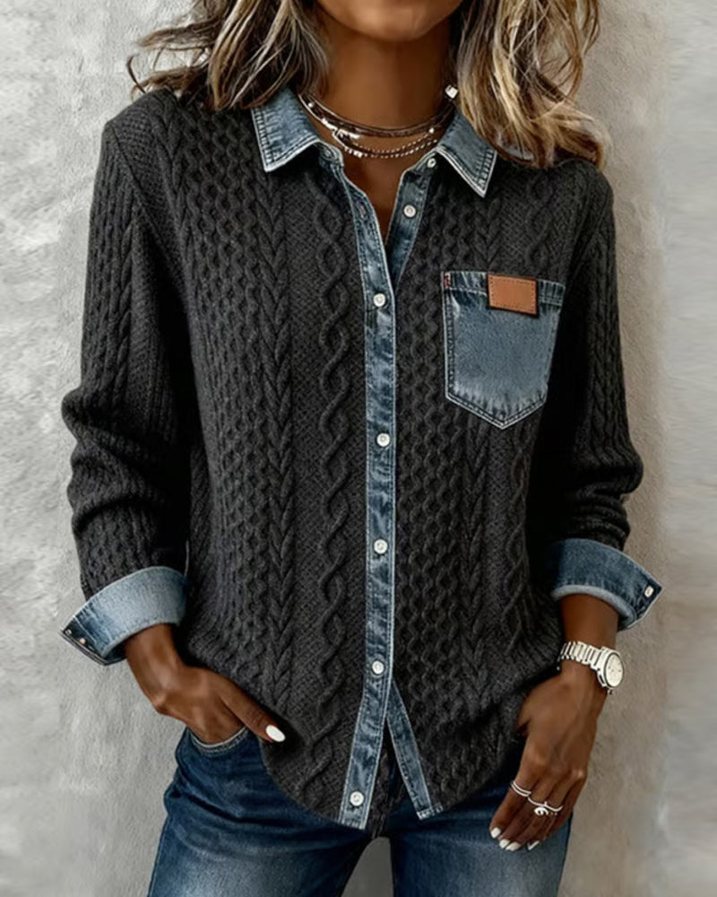 Camisa de manga larga con patchwork de mezclilla