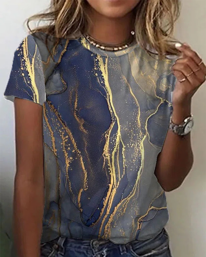 Camiseta estampada de cuello redondo sencillo
