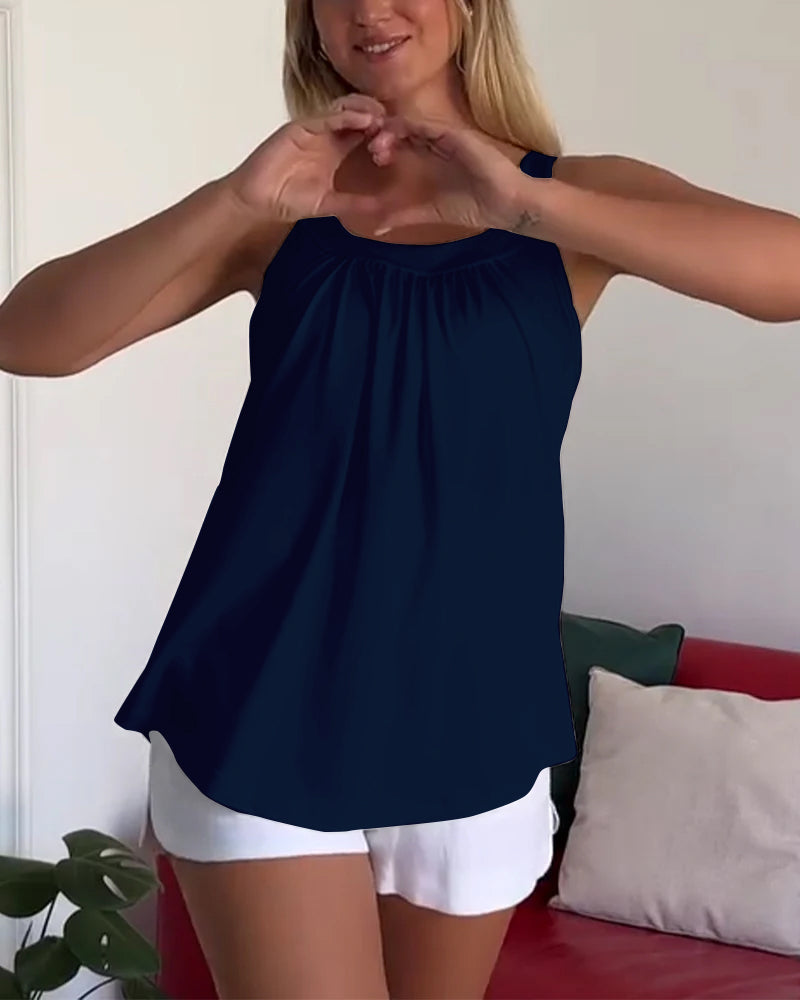 Conjunto de top sin mangas liso y plisado