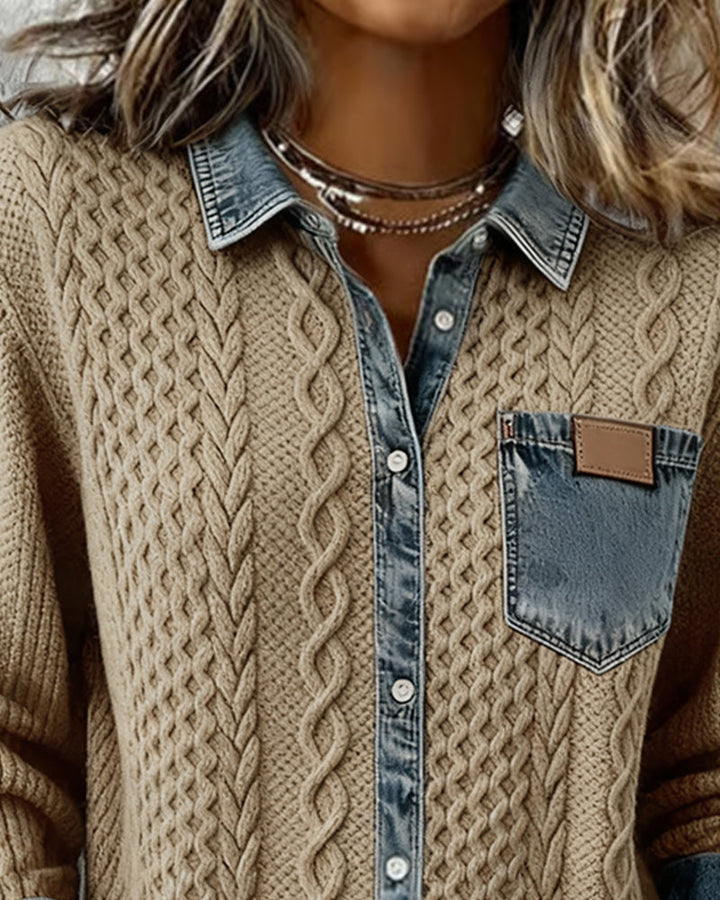 Camisa de manga larga con patchwork de mezclilla
