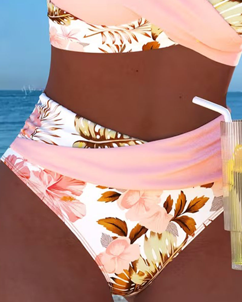 Bikini de contraste floral fendu
