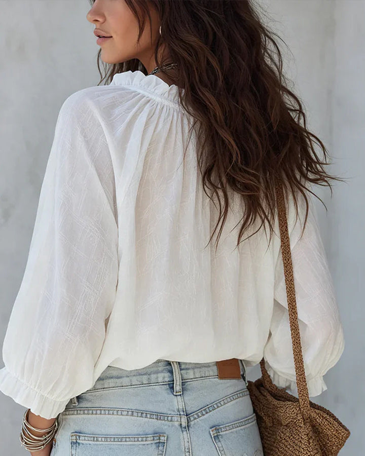 Blusa de cuello en V con lazos