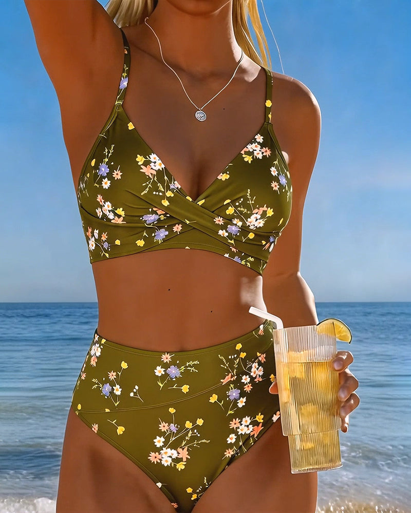 Bikini sexy cruzado con estampado floral