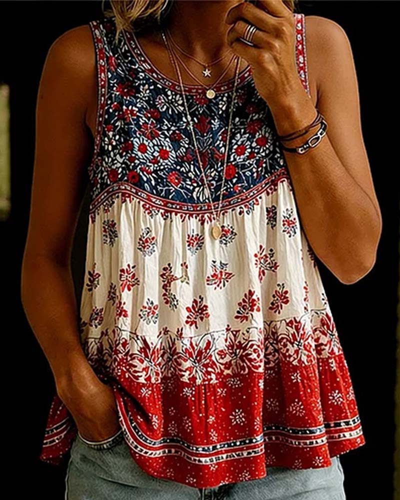 Top sin mangas de cuello redondo bohemio