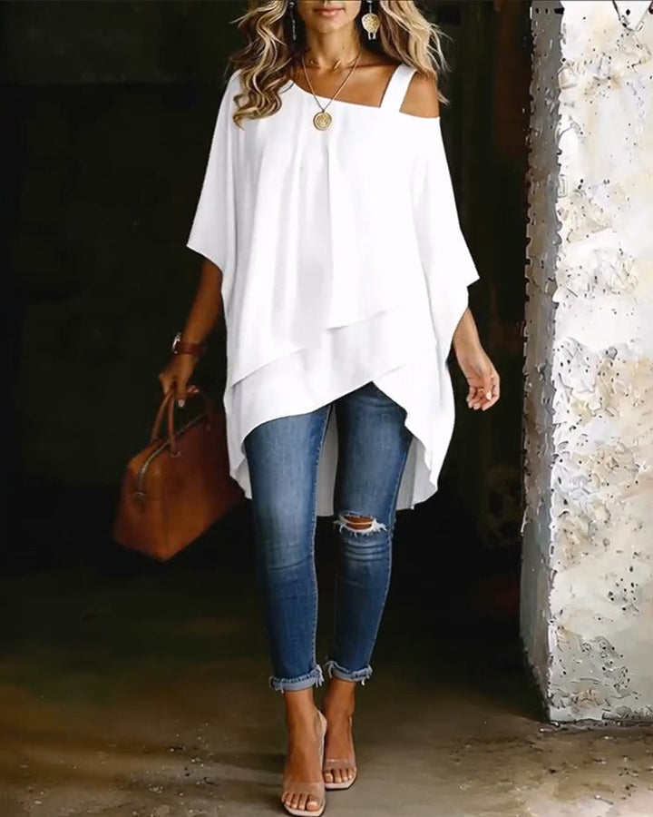Blusa asimétrica de hombro al descubierto, de color liso y casual