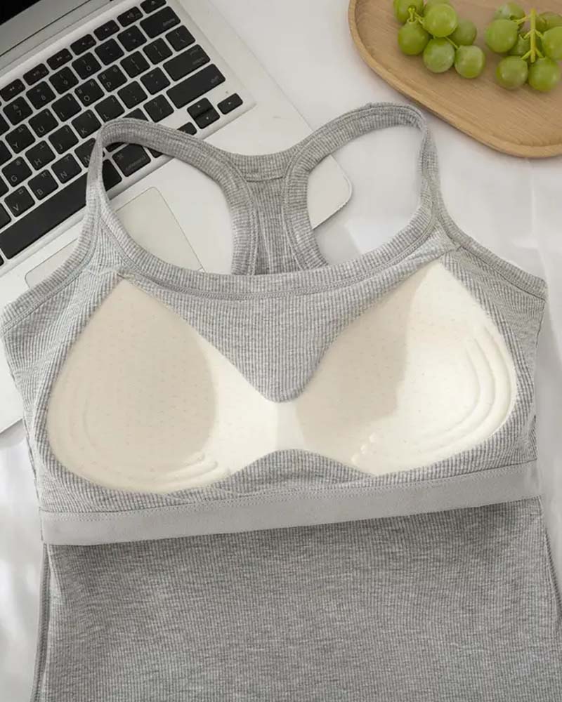 Camiseta sin mangas con sostén integrado de punto canalé liso