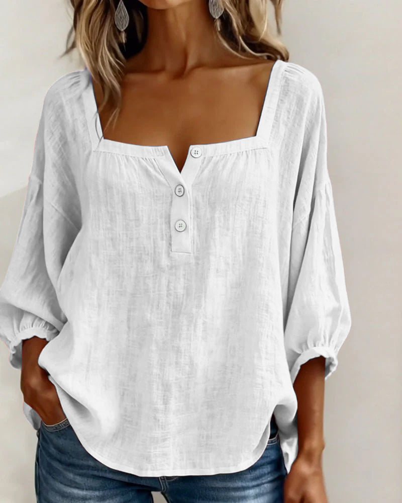 Blusa simple de cuello cuadrado y manga larga