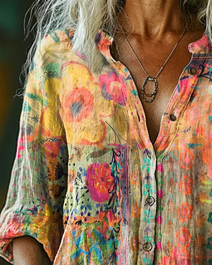 Camisa Artística con Estampado Floral