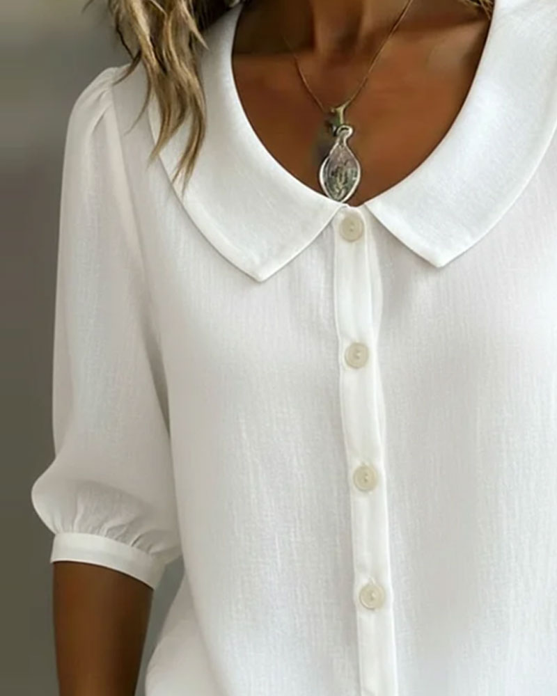 Camisa de algodón de manga 3/4 con cuello Peter Pan