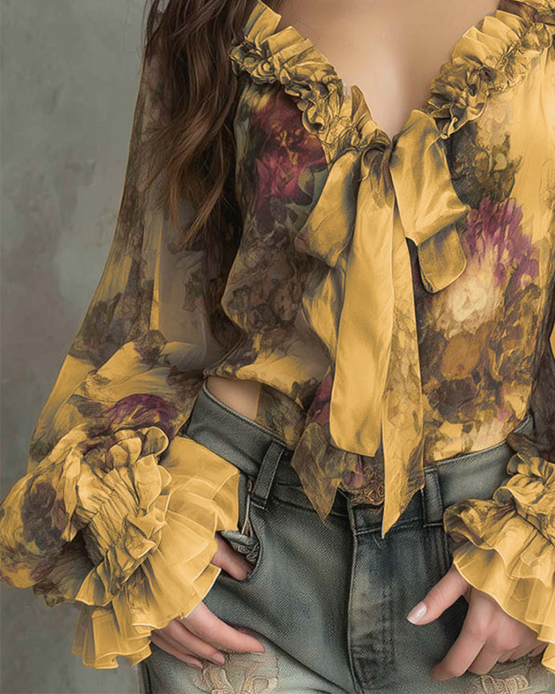 Blusa elegante con estampado de loto