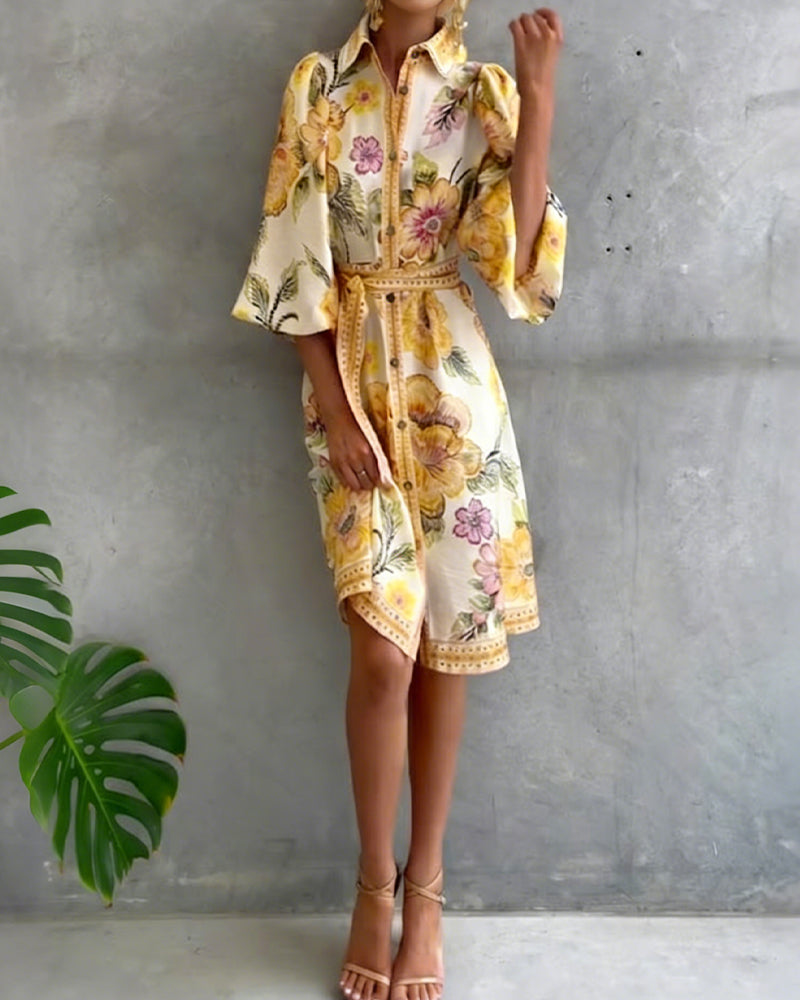 Luciana | Vestido de manga farol con cuello cranté