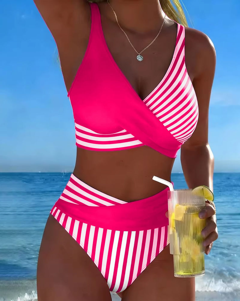Bikini cruzado de rayas estampadas