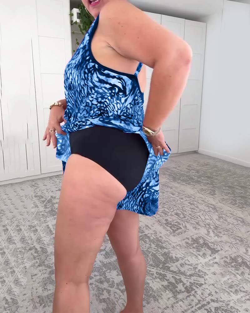 Traje de baño de una pieza con escote en V y estampado colorido
