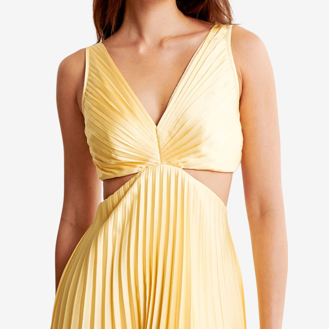 Vivienne™ Vestido de noche midi plisado con espalda descubierta