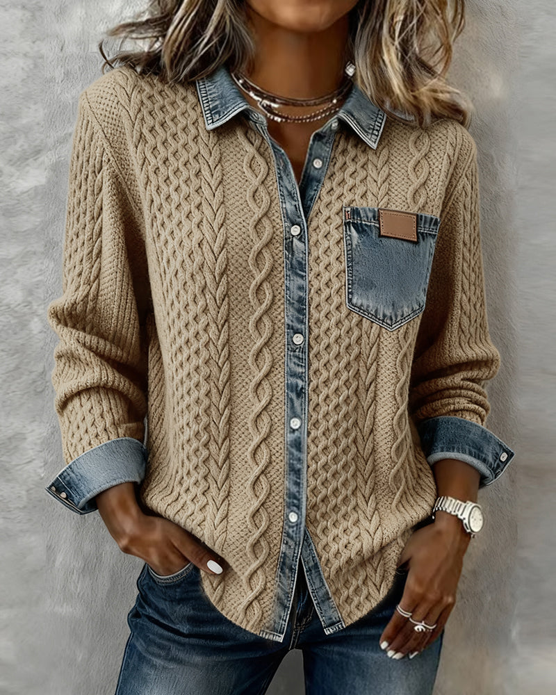 Camisa de manga larga con patchwork de mezclilla